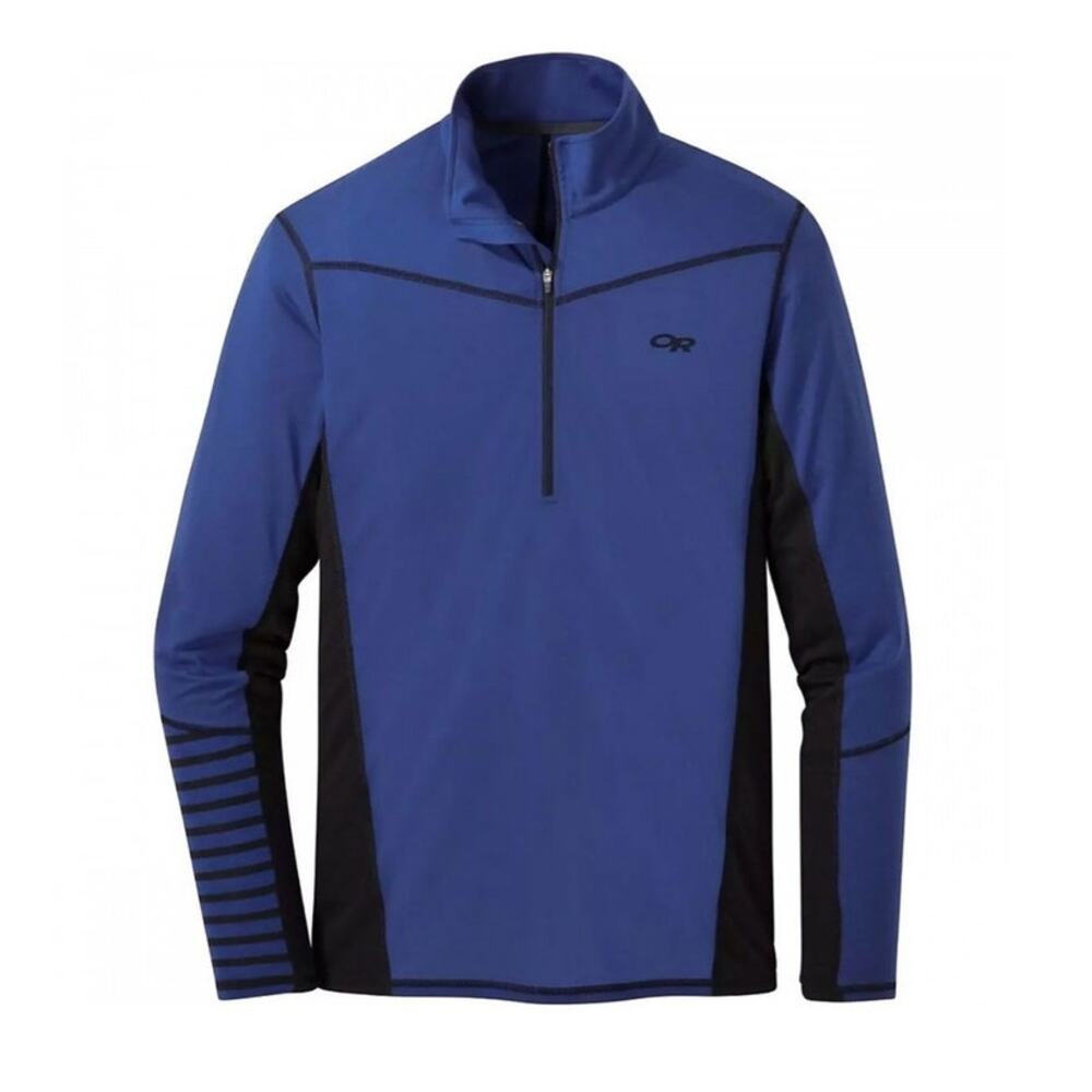 OUTDOOR RESEARCH Mens Wool Blend 1/4 Zip Performance Base Layer Blue Black Large
